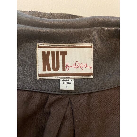 Kut from Kloth Open Front Brown Faux Leather Jacket Large - Picture 3 of 10